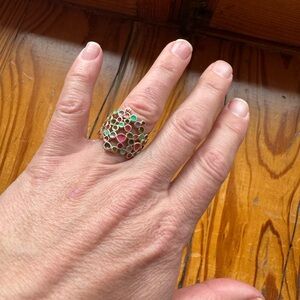 Gold-Tone Multicolor Enamel Dome Ring